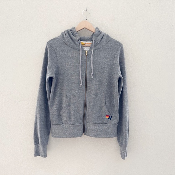 Aviator Nation Bolt Hoodie Zip Cotton Fleece Gray Casual Beach Coastal USA XS - Picture 4 of 15